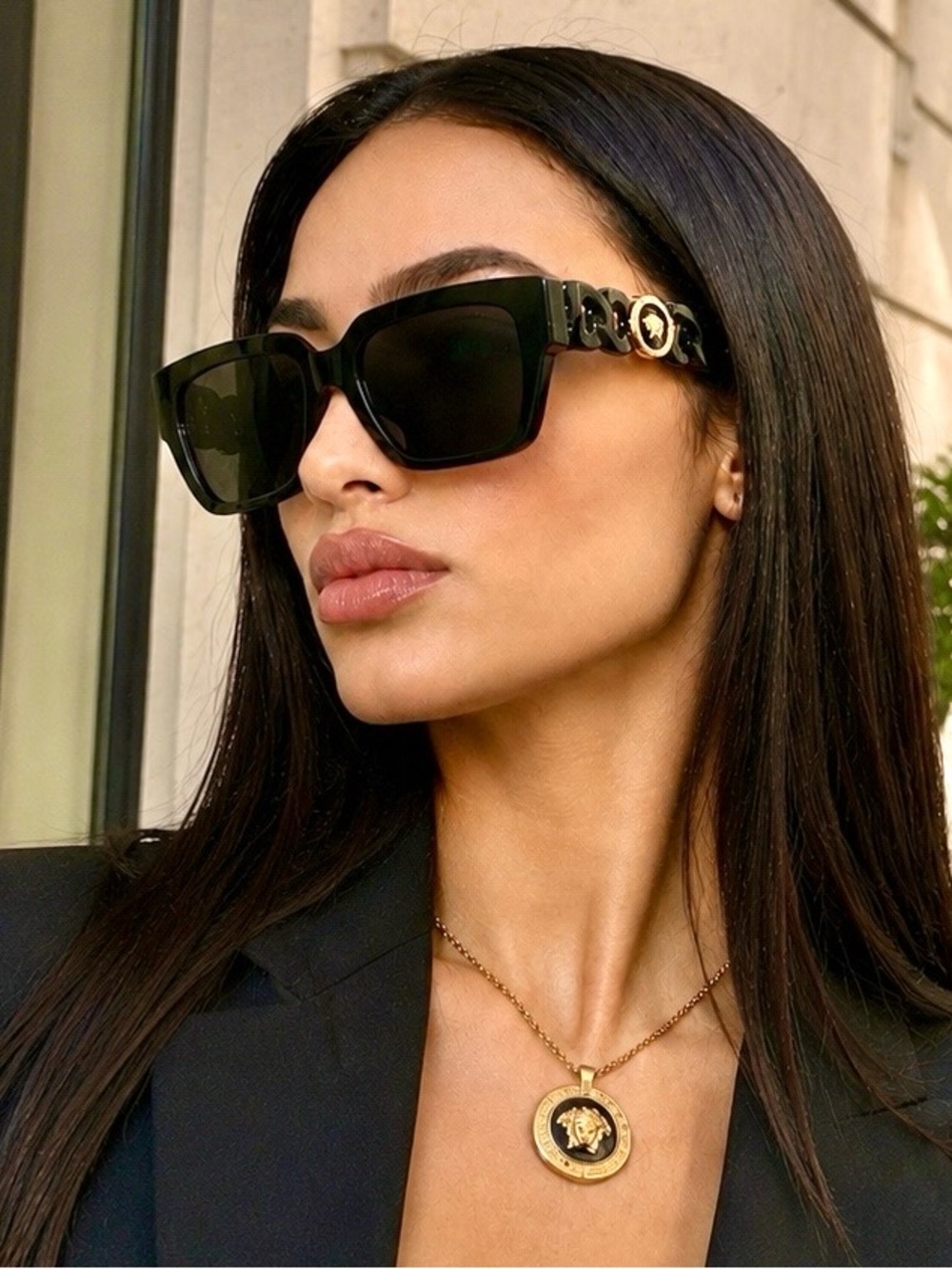 NWT Versace Black Square Frame Medusa Motif Sunglasses New in Box NIB Authentic